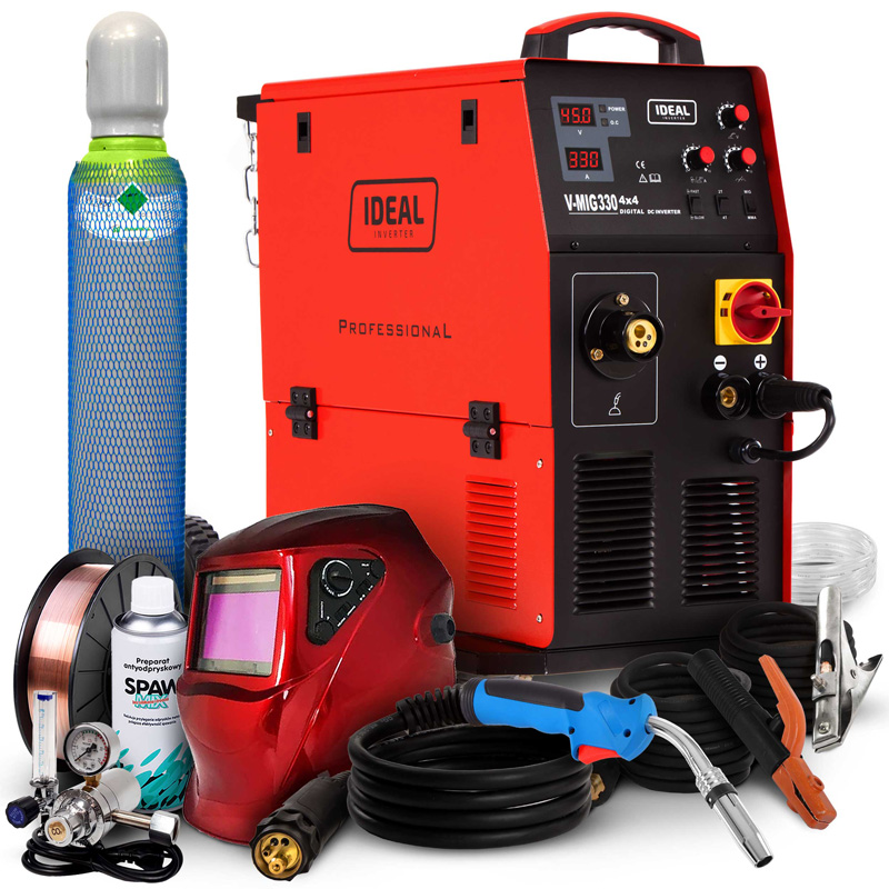 Migomat IDEAL V-MIG 330 lutospawanie zestaw przyłbica